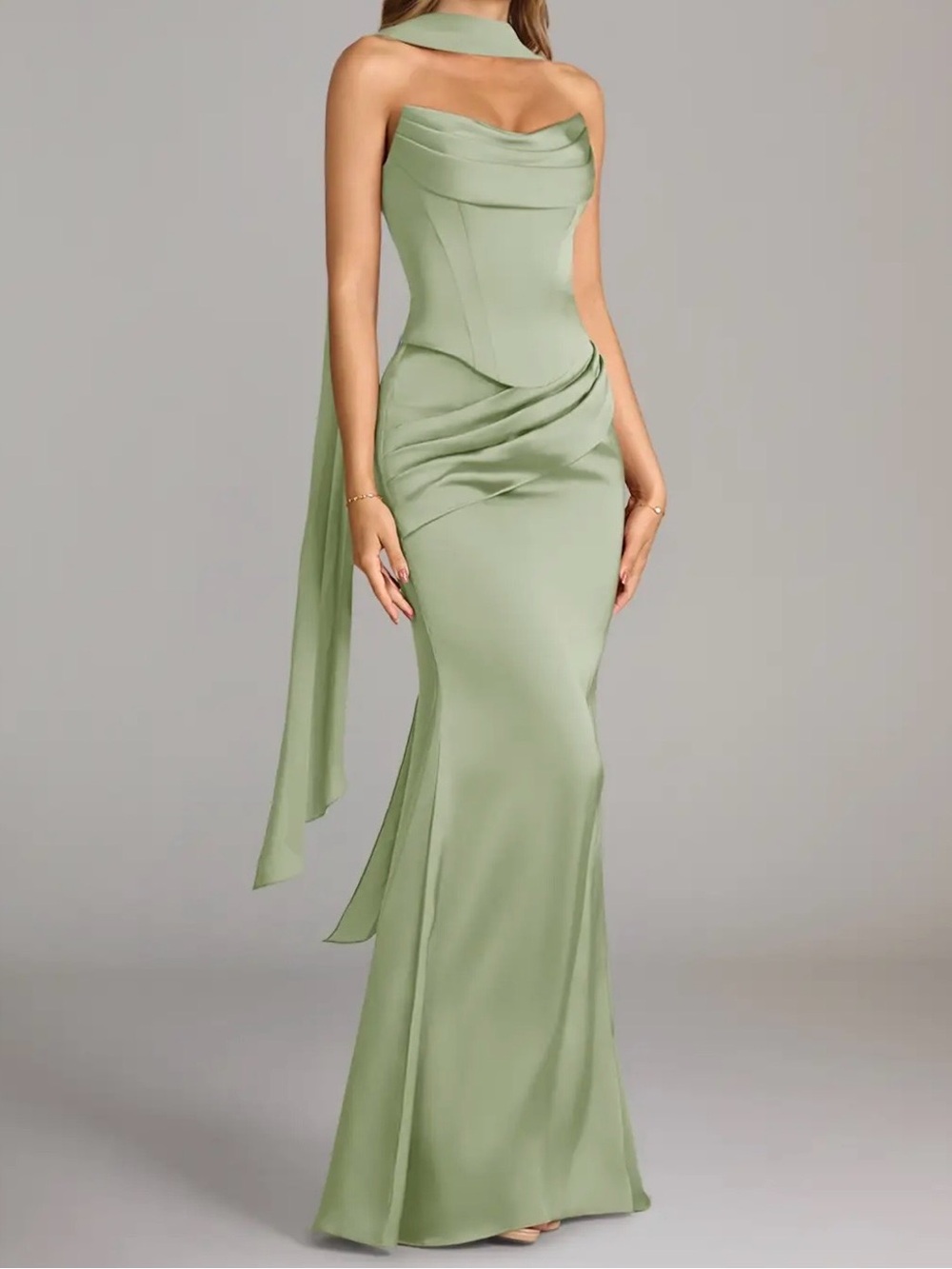 Azazie Sorrel in Dusty Sage Green Cabernet mermaid strapless stretch satin